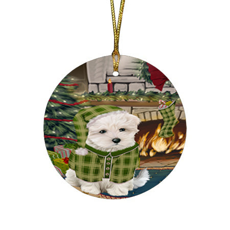 The Stocking was Hung Maltese Dog Round Flat Christmas Ornament RFPOR55719