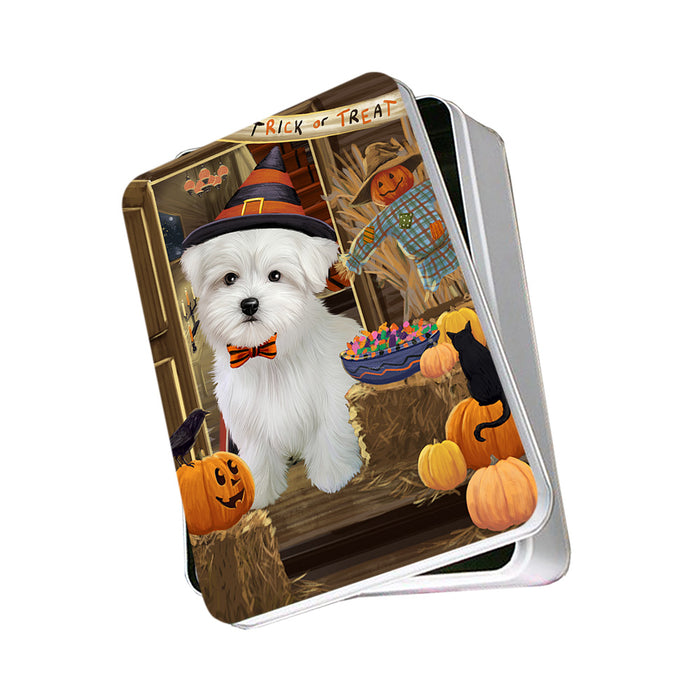 Enter at Own Risk Trick or Treat Halloween Maltese Dog Photo Storage Tin PITN53193