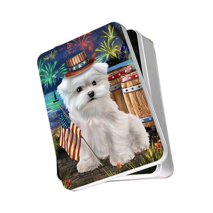 4th of July Independence Day Fireworks Maltese Dog at the Lake Photo Storage Tin PITN51187