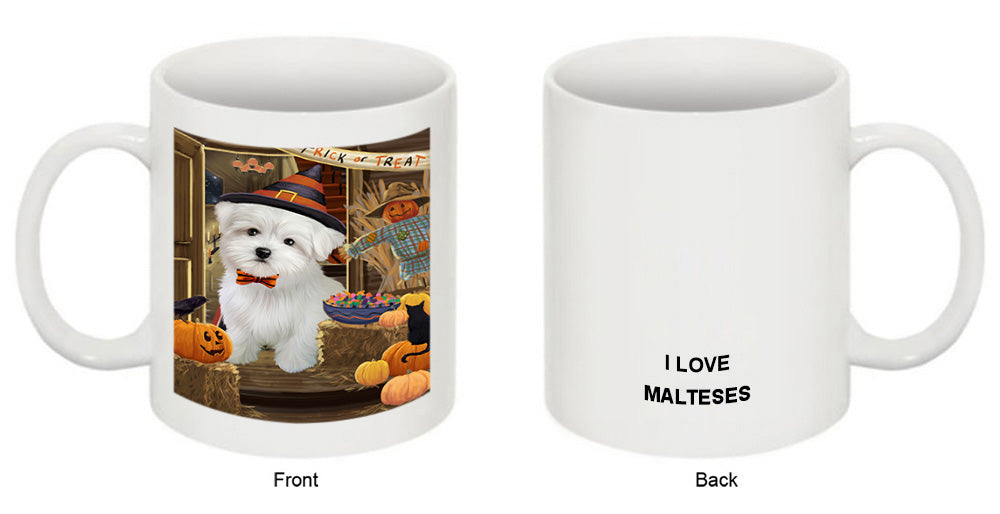 Enter at Own Risk Trick or Treat Halloween Maltese Dog Coffee Mug MUG48591