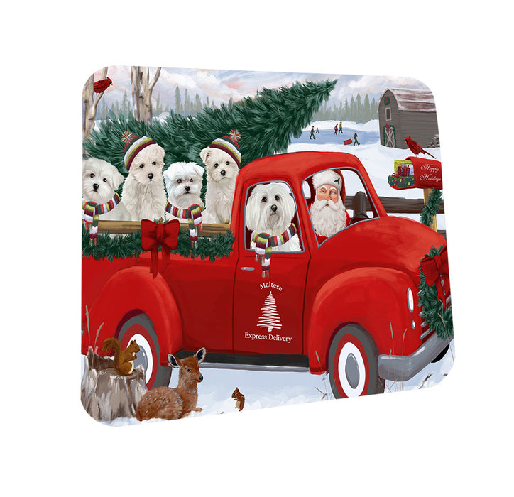 Christmas Santa Express Delivery Malteses Dog Family Coasters Set of 4 CST55007