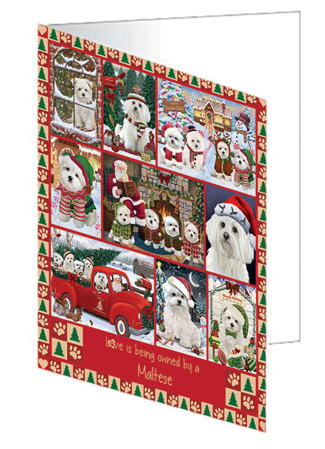 Love is Being Owned Christmas Maltese Dogs Handmade Artwork Assorted Pets Greeting Cards and Note Cards with Envelopes for All Occasions and Holiday Seasons GCD78941