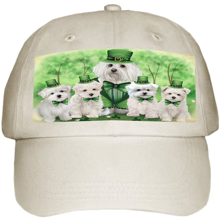 St. Patricks Day Irish Family Portrait Malteses Dog Ball Hat Cap HAT51726