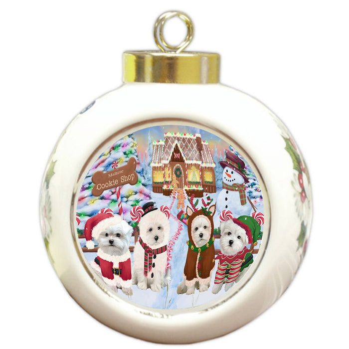 Holiday Gingerbread Cookie Shop Malteses Dog Round Ball Christmas Ornament RBPOR56859
