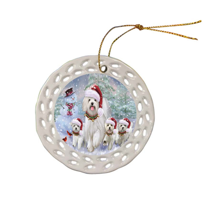 Christmas Running Family Malteses Dog Ceramic Doily Ornament DPOR55826
