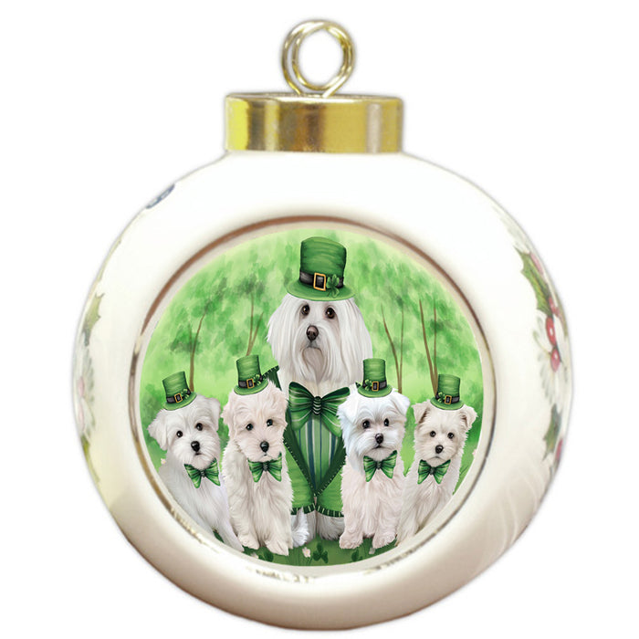 St. Patricks Day Irish Portrait Malteses Dog Round Ball Christmas Ornament RBPOR49331