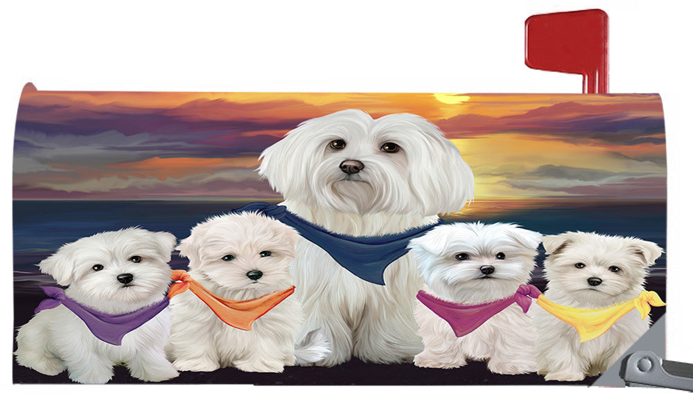 Family Sunset Portrait Maltese Dogs Magnetic Mailbox Cover MBC48486