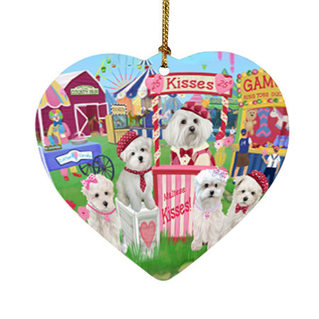 Carnival Kissing Booth Malteses Dog Heart Christmas Ornament HPOR56263