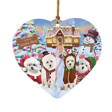 Holiday Gingerbread Cookie Shop Malteses Dog Heart Christmas Ornament HPOR56859