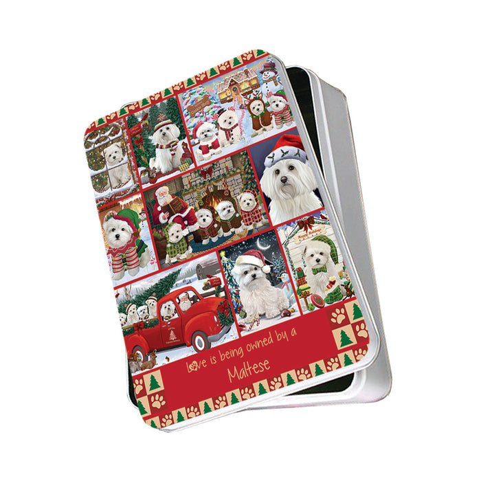 Love is Being Owned Christmas Maltese Dogs Photo Storage Tin PITN57181