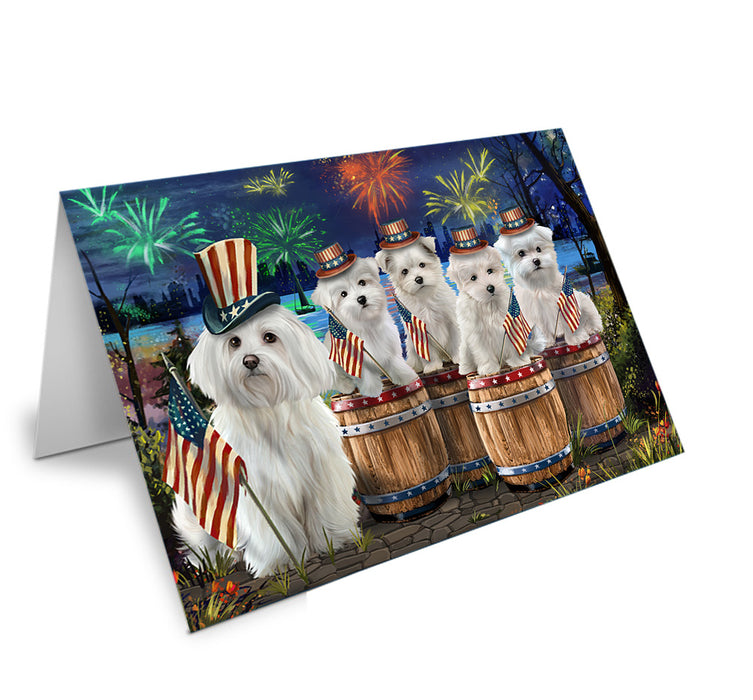 4th of July Independence Day Fireworks Malteses at the Lake Handmade Artwork Assorted Pets Greeting Cards and Note Cards with Envelopes for All Occasions and Holiday Seasons GCD57155