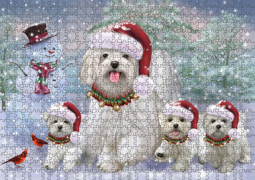 Christmas Running Family Malteses Dog Puzzle with Photo Tin PUZL90084