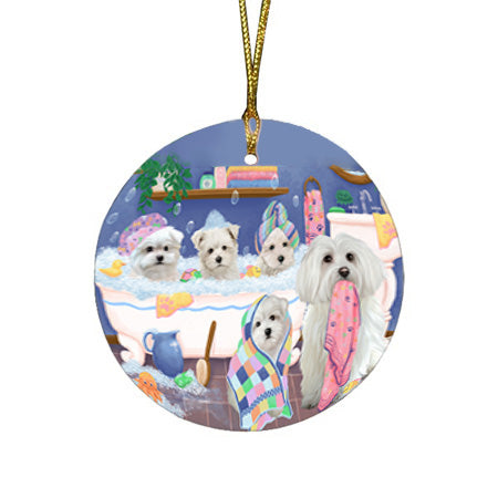 Rub A Dub Dogs In A Tub Malteses Dog Round Flat Christmas Ornament RFPOR57158