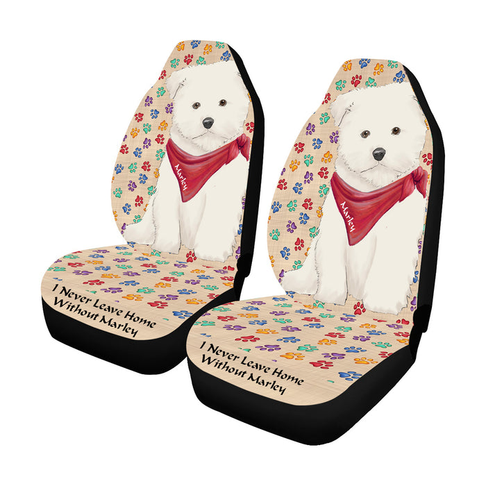 Personalized I Never Leave Home Paw Print Maltese Dogs Pet Front Car Seat Cover (Set of 2)