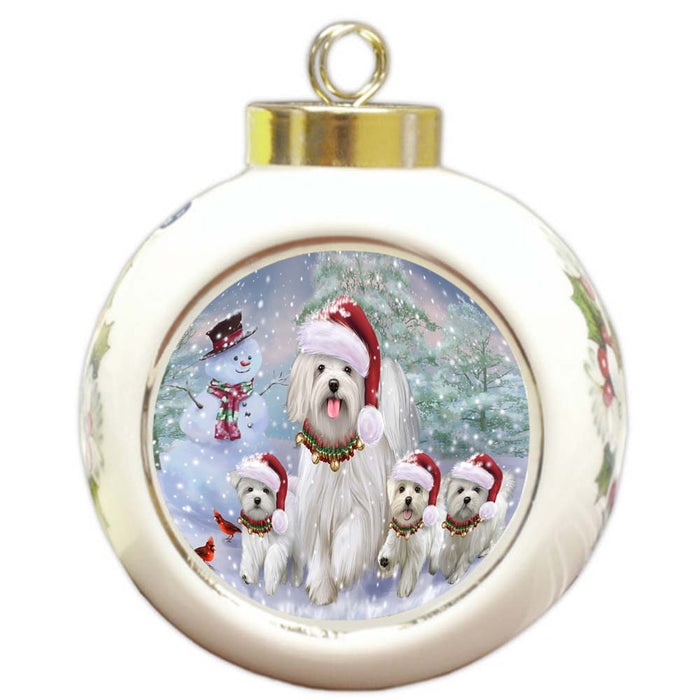 Christmas Running Family Malteses Dog Round Ball Christmas Ornament RBPOR55826