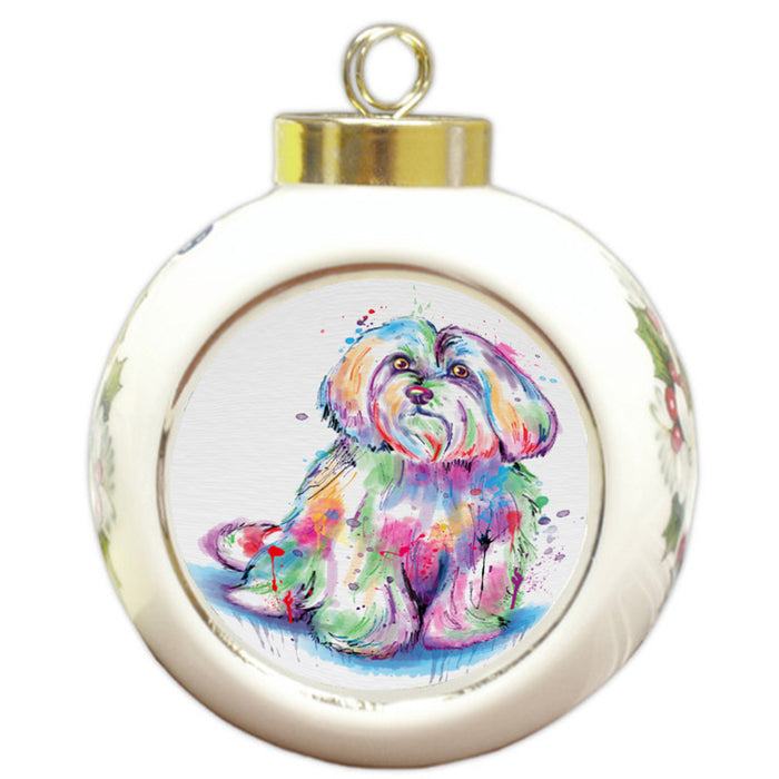 Watercolor Maltese Dog Round Ball Christmas Ornament RBPOR58329