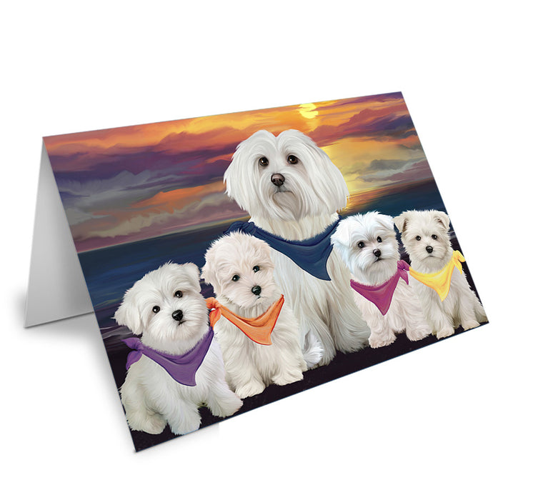 Family Sunset Portrait Malteses Dog Handmade Artwork Assorted Pets Greeting Cards and Note Cards with Envelopes for All Occasions and Holiday Seasons GCD54818