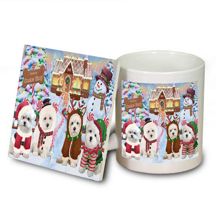 Holiday Gingerbread Cookie Shop Malteses Dog Mug and Coaster Set MUC56495