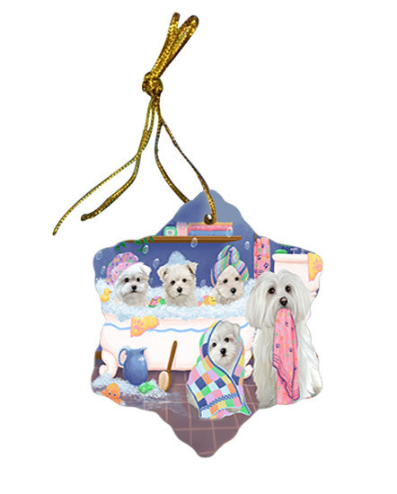 Rub A Dub Dogs In A Tub Malteses Dog Star Porcelain Ornament SPOR57158