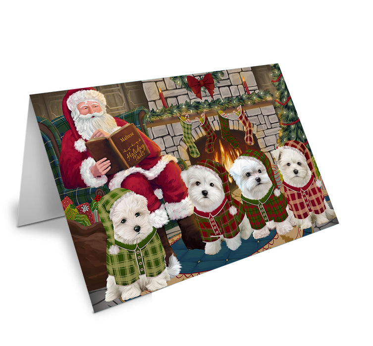 Christmas Cozy Holiday Tails Malteses Dog Handmade Artwork Assorted Pets Greeting Cards and Note Cards with Envelopes for All Occasions and Holiday Seasons GCD69926