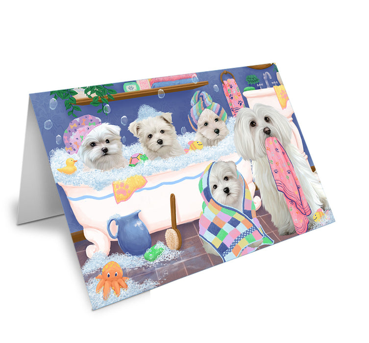 Rub A Dub Dogs In A Tub Malteses Dog Handmade Artwork Assorted Pets Greeting Cards and Note Cards with Envelopes for All Occasions and Holiday Seasons GCD74921