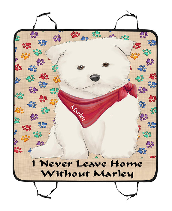 Personalized I Never Leave Home Paw Print Maltese Dogs Pet Back Car Seat Cover