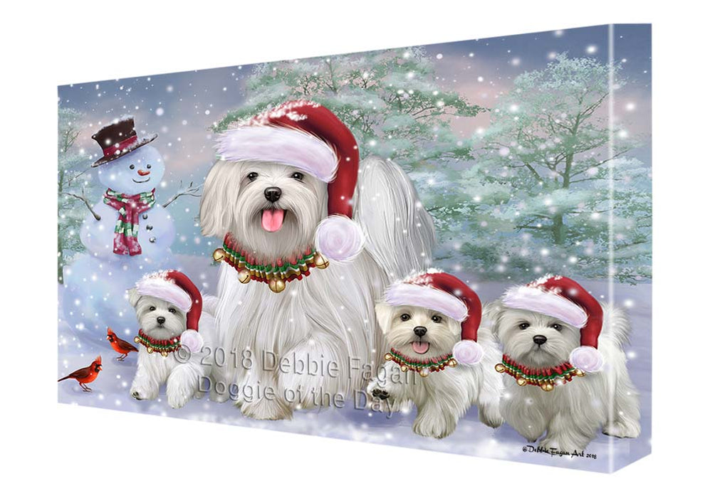 Christmas Running Family Malteses Dog Canvas Print Wall Art Décor CVS119159