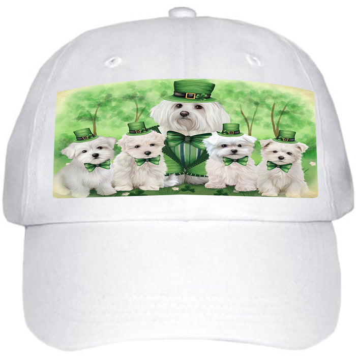 St. Patricks Day Irish Family Portrait Malteses Dog Ball Hat Cap HAT51726