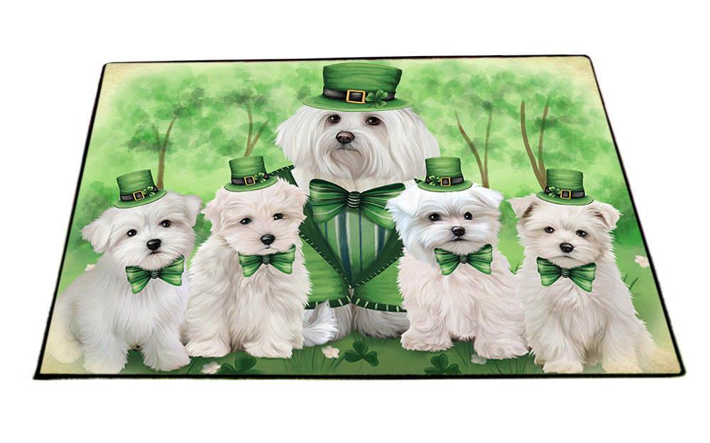St. Patricks Day Irish Family Portrait Malteses Dog Floormat FLMS49719