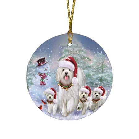 Christmas Running Family Malteses Dog Round Flat Christmas Ornament RFPOR55826