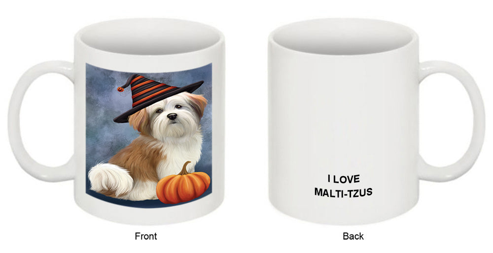 Happy Halloween Malti Tzu Dog Wearing Witch Hat with Pumpkin Coffee Mug MUG50136
