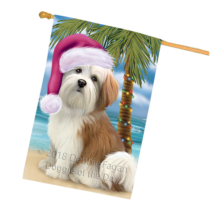 Summertime Happy Holidays Christmas Malti Tzu Dog on Tropical Island Beach House Flag FLG54770