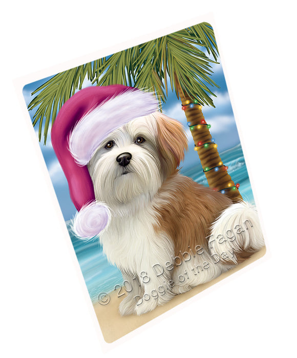 Summertime Happy Holidays Christmas Malti Tzu Dog on Tropical Island Beach Large Refrigerator / Dishwasher Magnet RMAG88314