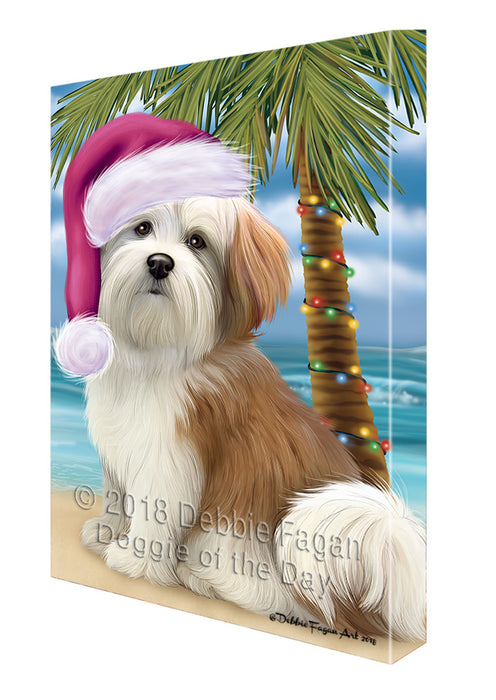 Summertime Happy Holidays Christmas Malti Tzu Dog on Tropical Island Beach Canvas Print Wall Art Décor CVS108998