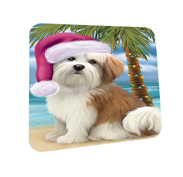 Summertime Happy Holidays Christmas Malti Tzu Dog on Tropical Island Beach Coasters Set of 4 CST54402