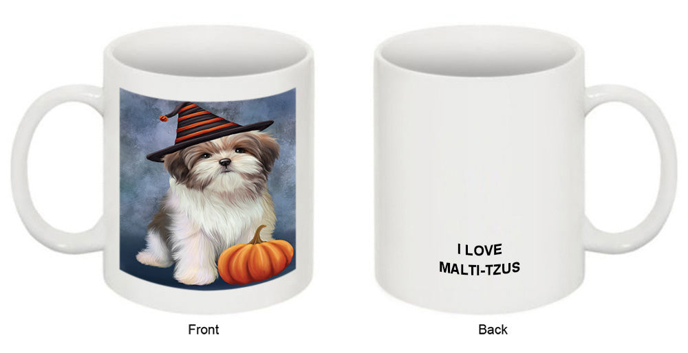 Happy Halloween Malti Tzu Dog Wearing Witch Hat with Pumpkin Coffee Mug MUG50137