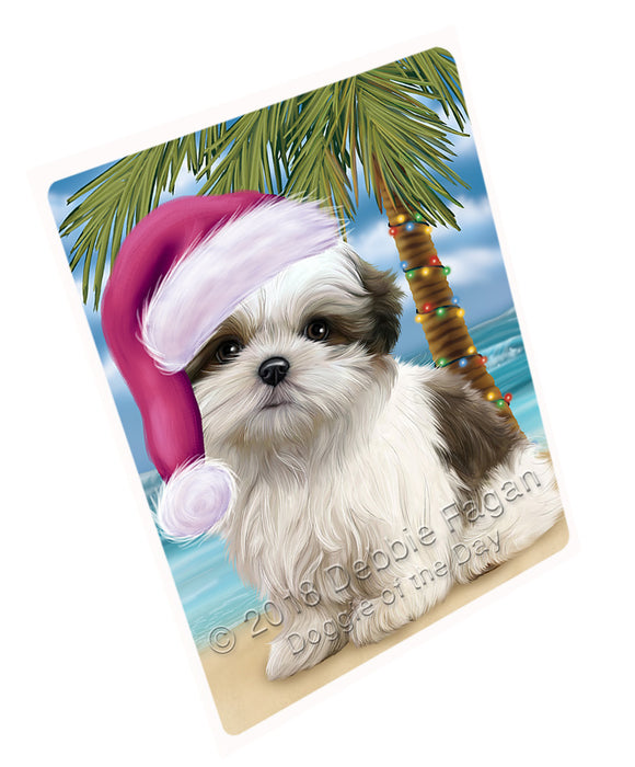 Summertime Happy Holidays Christmas Malti Tzu Dog on Tropical Island Beach Cutting Board C68163