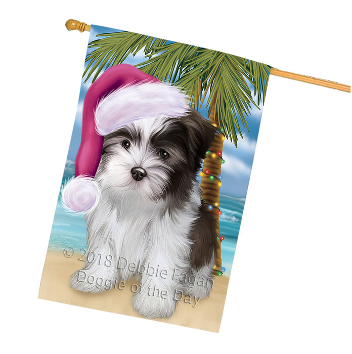 Summertime Happy Holidays Christmas Malti Tzu Dog on Tropical Island Beach House Flag FLG54772