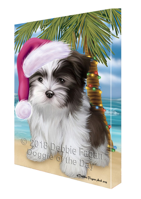 Summertime Happy Holidays Christmas Malti Tzu Dog on Tropical Island Beach Canvas Print Wall Art Décor CVS109016