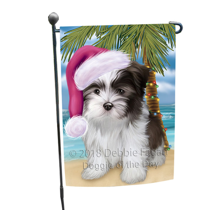 Summertime Happy Holidays Christmas Malti Tzu Dog on Tropical Island Beach Garden Flag GFLG54636