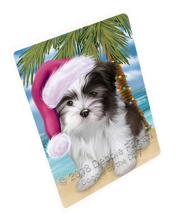 Summertime Happy Holidays Christmas Malti Tzu Dog on Tropical Island Beach Large Refrigerator / Dishwasher Magnet RMAG88326