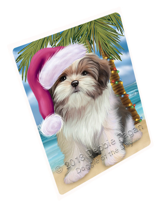 Summertime Happy Holidays Christmas Malti Tzu Dog on Tropical Island Beach Blanket BLNKT108516