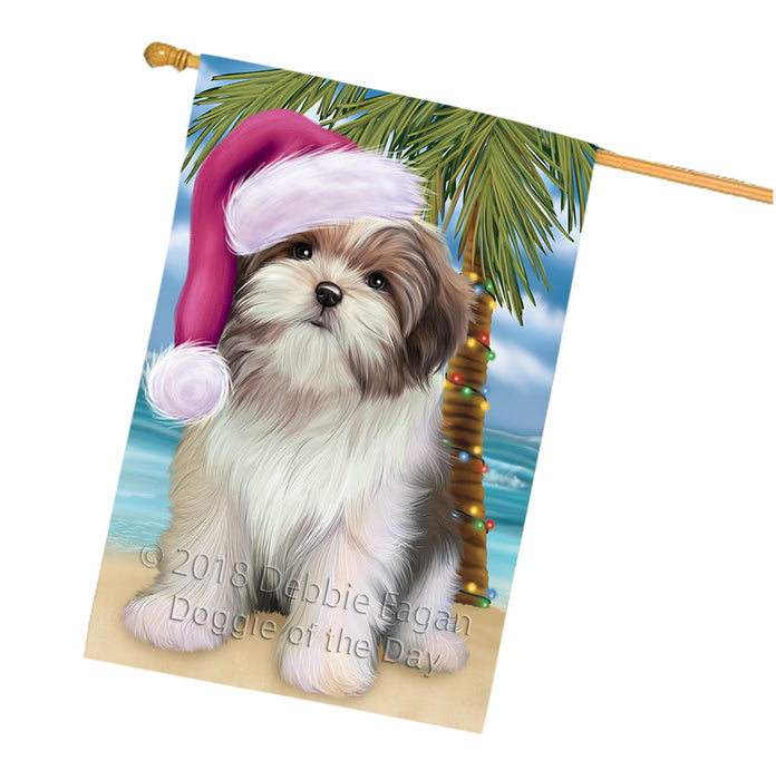 Summertime Happy Holidays Christmas Malti Tzu Dog on Tropical Island Beach House Flag FLG54773