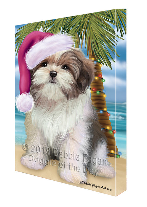 Summertime Happy Holidays Christmas Malti Tzu Dog on Tropical Island Beach Canvas Print Wall Art Décor CVS109025