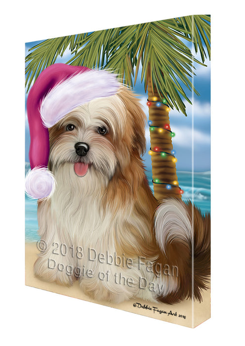 Summertime Happy Holidays Christmas Malti Tzu Dog on Tropical Island Beach Canvas Print Wall Art Décor CVS109034