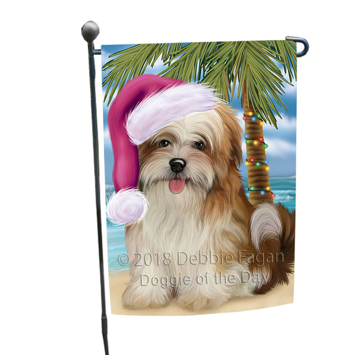 Summertime Happy Holidays Christmas Malti Tzu Dog on Tropical Island Beach Garden Flag GFLG54638