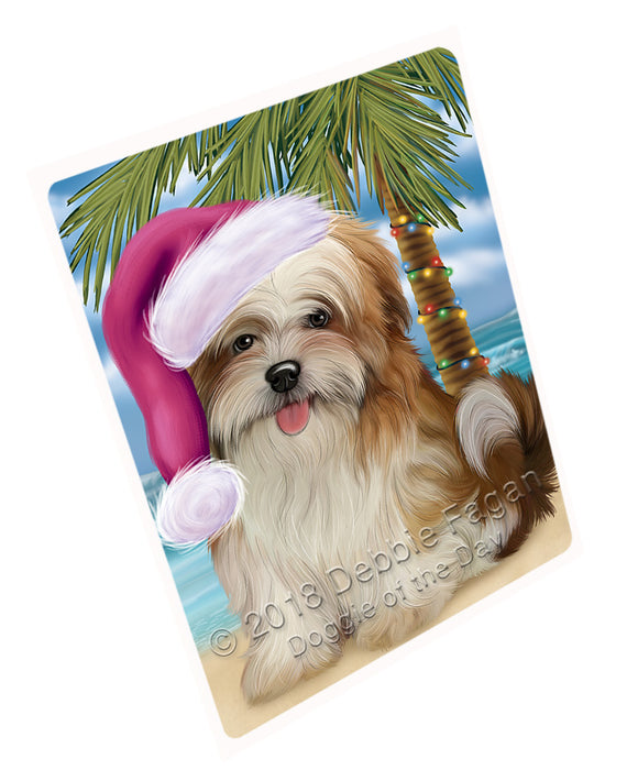 Summertime Happy Holidays Christmas Malti Tzu Dog on Tropical Island Beach Large Refrigerator / Dishwasher Magnet RMAG88338