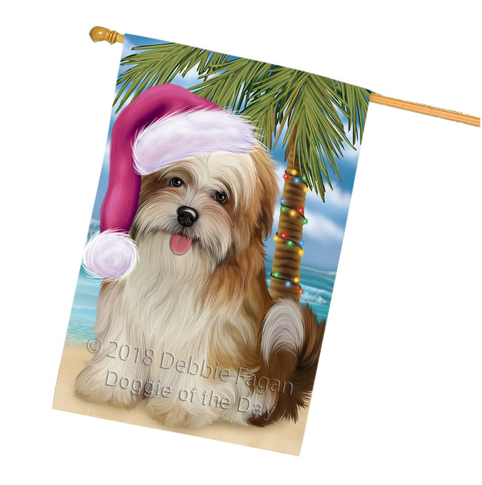 Summertime Happy Holidays Christmas Malti Tzu Dog on Tropical Island Beach House Flag FLG54774