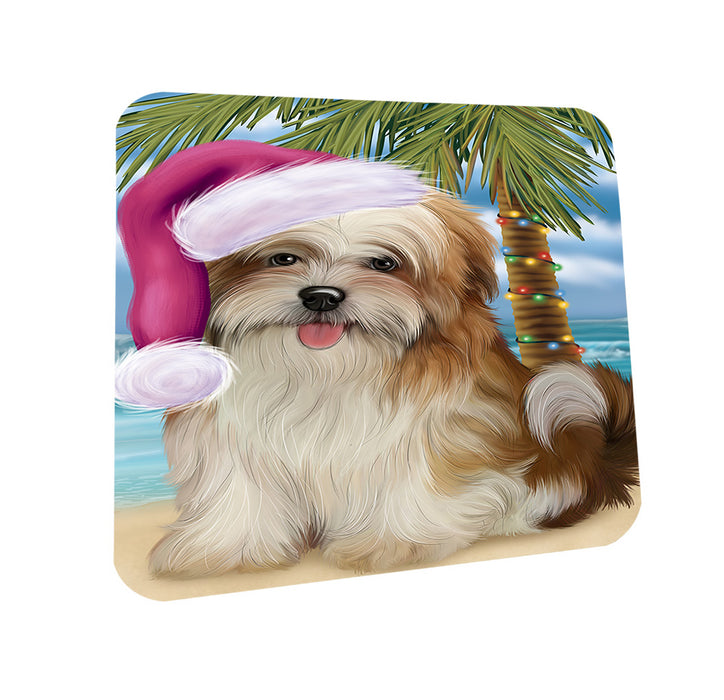 Summertime Happy Holidays Christmas Malti Tzu Dog on Tropical Island Beach Coasters Set of 4 CST54406