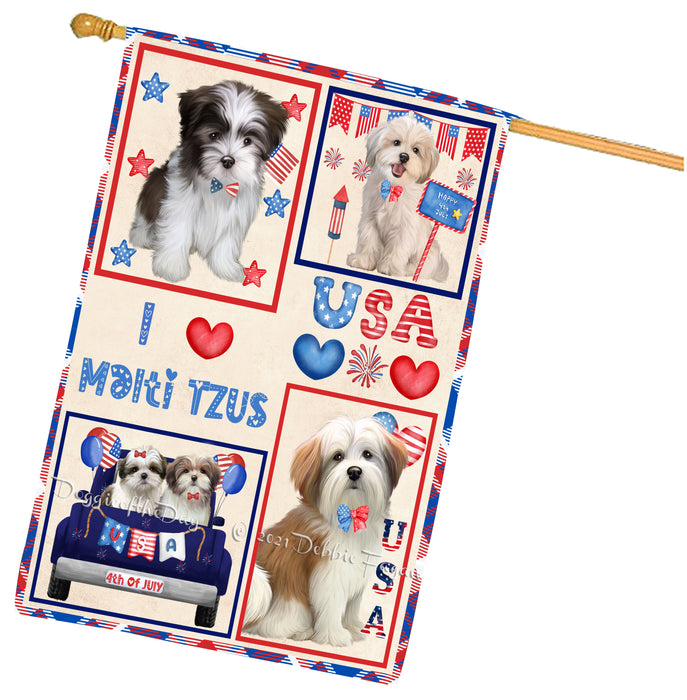 4th of July Independence Day I Love USA Malti Tzu Dogs House flag FLG66973